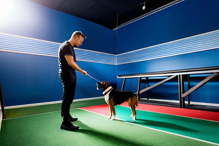 Certified dog trainer working with client and dog