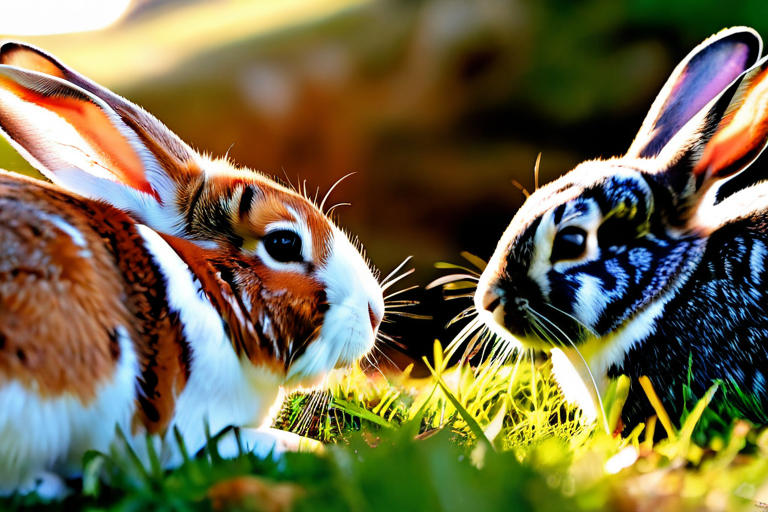 Two rabbits engaging in social bonding behaviors