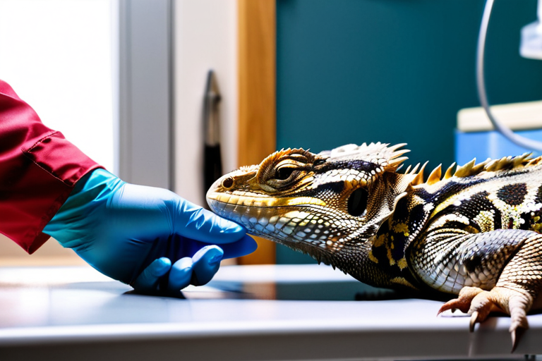 Veterinary examination of a healthy bearded dragon