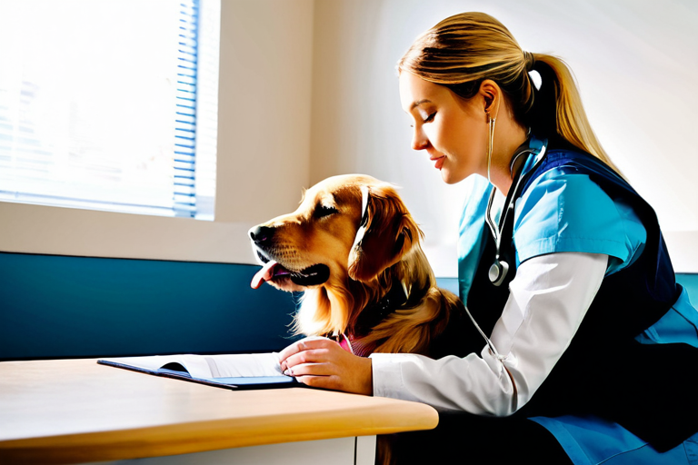Therapy dog working with healthcare professional in clinical setting