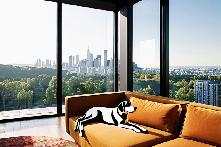 Modern urban dweller with pet in city apartment