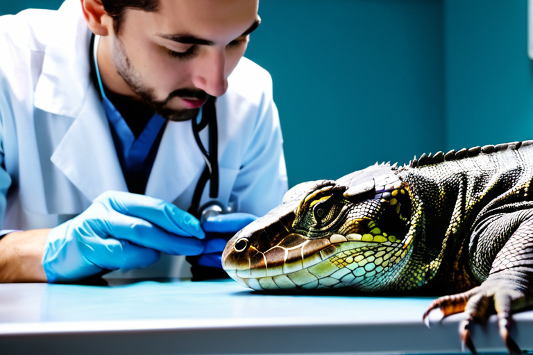 Veterinary professional examining an exotic reptile