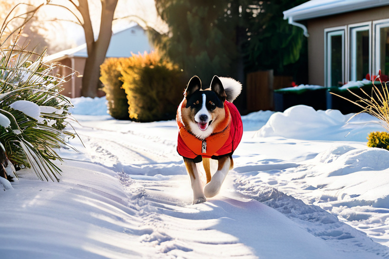 Dog wearing winter coat in snow